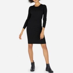 Everlane The Luxe Sweater Dress Black Wool Rib Knit Long Sleeve Medium
